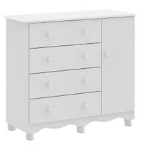 Comoda Junior New 1 Porta 4 Gavetas - Moveis Peroba Branco Brilho