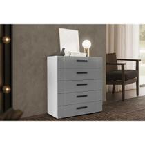 Cômoda Juvenil Lisboa c/ 5 Gavetas Branco/Cinza - Politorno