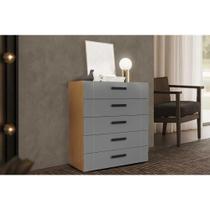 Cômoda Juvenil Lisboa c/ 5 Gavetas Freijo/Cinza - Politorno