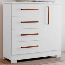 Cômoda Leone 1 Porta 4 Gavetas Flex Branco New/Rosa - Pnr Móveis