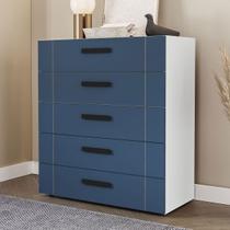 Cômoda Lisboa 5 Gavetas Branco/Azul - Politorno Cômoda Lisboa 5 Gavetas Branco/Azul - Politorno