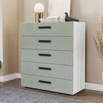 Cômoda Lisboa 5 Gavetas Branco/Verde - Politorno