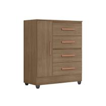 Cômoda Lite 4 Gavetas 01 Porta Carvalho Oak Móveis Leão