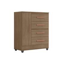 Cômoda Lite 4 Gavetas 01 Porta Carvalho Oak - Móveis Leão