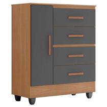 Cômoda Lite 4 Gavetas 01 Porta Nature Cinza Móveis Leão