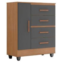 Cômoda Lite 4 Gavetas 01 Porta Nature Cinza Móveis Leão