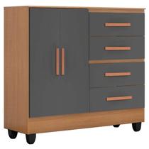 Cômoda Lite 4 Gavetas 2 Portas Nature Cinza Móveis Leão