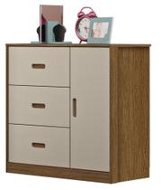 Cômoda Livia 3 Gavetas 1 Porta Off White/Carvalho Móveis Canaã