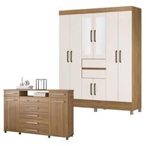 Cômoda London e Guarda Roupa Casal Munique Amêndola Off White com Espelho - Demóbile Cômoda London e Guarda Roupa Casal Munique Amêndola Off White com Espelho - Demóbile