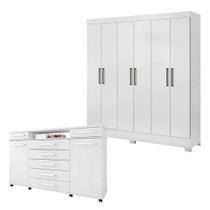 Cômoda London E Guarda Roupa Casal Prático Branco - Demóbile