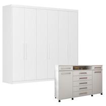 Cômoda London e Guarda Roupa Casal Venice 62780 Branco Brilho - Demóbile