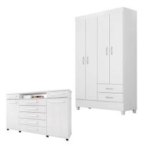 Cômoda London E Guarda Roupa Solteiro Astro Branco Flex - Demóbile