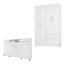 Cômoda London E Guarda Roupa Solteiro Lótus Branco - Demóbile