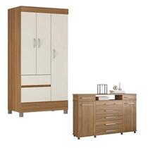 Cômoda London e Guarda Roupa Solteiro Wind Amêndola Off White - Demóbile Cômoda London e Guarda Roupa Solteiro Wind Amêndola Off White - Demóbile