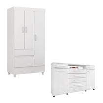 Cômoda London e Guarda Roupa Solteiro Wind Branco Flex - Demóbile Cômoda London e Guarda Roupa Solteiro Wind Branco Flex - Demóbile