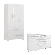 Cômoda London E Guarda Roupa Solteiro Wind Branco Flex - Demóbile