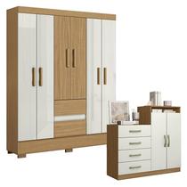 Cômoda Londres e Guarda Roupa Casal Coimbra 2005138 Atacama Off White - Aramóveis