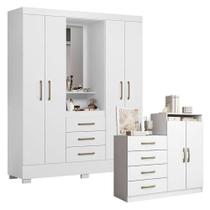 Cômoda Londres E Guarda Roupa Solteiro Paris 2045150 Branco - Aramóveis