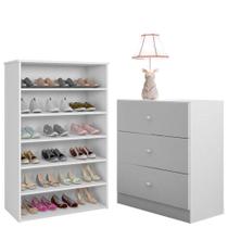 Cômoda Louise E Sapateira Laís Branco Brilho - Ajl Cômoda Louise E Sapateira Laís Branco Brilho - Ajl