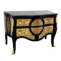 Cômoda Luxo 126cm Classico Preta Marchetada com Dourado Cômoda Luxo 126cm Classico Preta Marchetada com Dourado