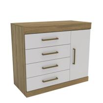 Cômoda Mademovel Romênia 4 Gavetas e 1 Porta Marrom e Branco para Organização de Quartos Cômoda Mademovel Romênia 4 Gavetas e 1 Porta Marrom e Branco para Organização de Quartos