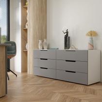 Cômoda Madri 6 Gavetas Cinza/Branco - Panorama Móveis Cômoda Madri 6 Gavetas Cinza/Branco - Panorama Móveis