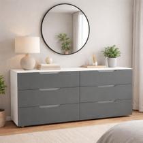 Cômoda Madri 6 Gavetas Cinza/Branco - Politorno Cômoda Madri 6 Gavetas Cinza/Branco - Politorno