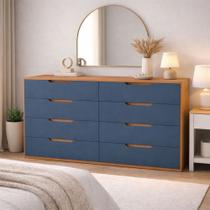 Cômoda Madri 8 Gavetas Azul/Freijó - Politorno Cômoda Madri 8 Gavetas Azul/Freijó - Politorno
