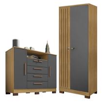 Comôda Madri com Armário Multiuso Versátile Carvalho Americano Grafite Incorplac Comôda Madri com Armário Multiuso Versátile Carvalho Americano Grafite Incorplac