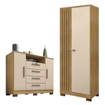 Comôda Madri com Armário Multiuso Versátile Carvalho Americano Off White Incorplac Comôda Madri com Armário Multiuso Versátile Carvalho Americano Off White Incorplac