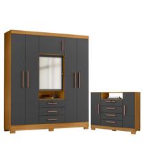 Cômoda Madri e Guarda Roupa Casal Imperial Carvalho Americano Grafite- Incorplac Cômoda Madri e Guarda Roupa Casal Imperial Carvalho Americano Grafite- Incorplac