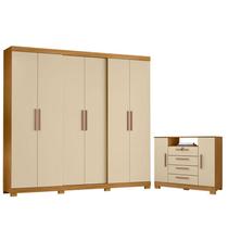 Cômoda Madri e Guarda Roupa Casal San Diego Carvalho Americano Off White - Incorplac