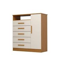 Cômoda Madri Plus com 05 Gavetas e 01 Porta ACP - Cinamomo/Off White