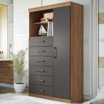 Cômoda Marabá 1 Porta 6 Gavetas Jatoba/Grafite - Santos Andirá