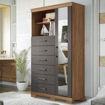 Cômoda Marabá 6 Gavetas 1 Porta com Espelho Jatoba/Grafite - Santos Andirá