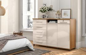 Cômoda Max 2020 2 Portas c/ Gaveteiro Suporte p/ Cabide Calçados e Maquiagem - Freijo/Off White