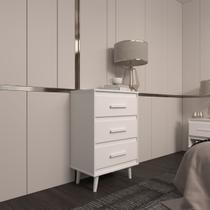 Cômoda Maya 3 Gavetas com Puxadores e Pés Retro Design Moderno Quarto Branco Mobília Decor