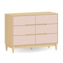 Cômoda MDF e Madeira Maciça com 6 gavetas e 118cm de largura Linha Tomi Quater Rosa com Carvalho Malva Cômoda MDF e Madeira Maciça com 6 gavetas e 118cm de largura Linha Tomi Quater Rosa com Carvalho Malva