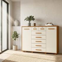 Cômoda Mega Grande 5 Gavetas Espaçosas Alta Capacidade de Organização e Sapateira Cinamomo/off-white
