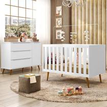 Comoda Melinda 1 Porta e 3 Gavetas e Berço3 em 1 Retro e Colchão Prorelax Branco
