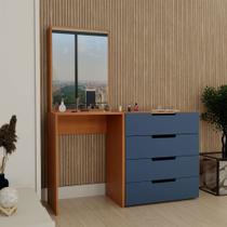 Cômoda Milão 4 Gavetas com Espelho Azul/Freijó - Panorama Móveis