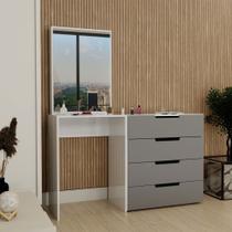 Cômoda Milão 4 Gavetas com Espelho Cinza/Branco - Panorama Móveis Cômoda Milão 4 Gavetas com Espelho Cinza/Branco - Panorama Móveis