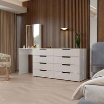 Cômoda Milão 8 Gavetas com Espelho Creme/Branco - Panorama Móveis Cômoda Milão 8 Gavetas com Espelho Creme/Branco - Panorama Móveis