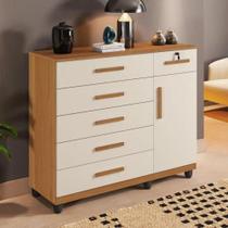 Comoda Milão Com 6 Gavetas 1 Porta Cinamomo Off White Benetil Comoda Milão Com 6 Gavetas 1 Porta Cinamomo Off White Benetil