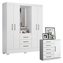 Cômoda Milão E Guarda Roupa Solteiro Paris 2045150 Branco - Aramóveis