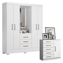 Cômoda Milão e Guarda Roupa Solteiro Paris 2045150 Branco - Aramóveis