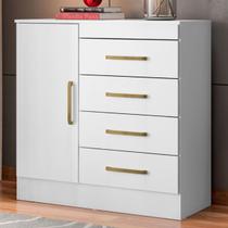 Cômoda Montevidéu 1 Porta 4 Gavetas Flex Branco/Rosa - Demóbile