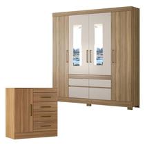 Cômoda Montevidéu e Guarda Roupa Casal Bilbao Amêndola Off White com Espelho - Demóbile