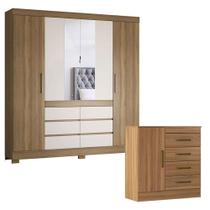 Cômoda Montevidéu E Guarda Roupa Casal Cádis Amêndola Off White - Demóbile