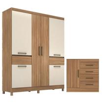 Cômoda Montevidéu e Guarda Roupa Casal Mauá Amêndola Off White Demóbile